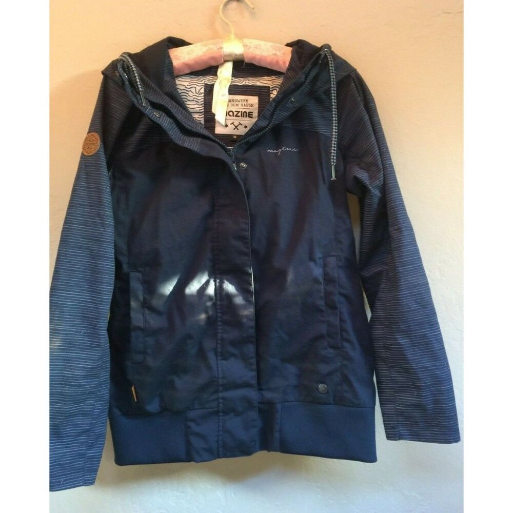 Mazine Handwerk AUS Dem Hause Womens Small Navy Zip Up Snap Hoodie Jacket Hooded